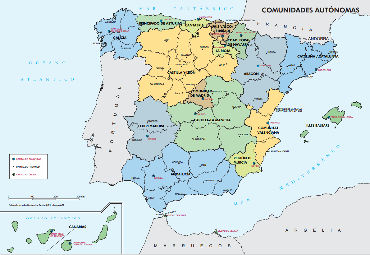 Mapa político España primaria Comunidades Autónomas